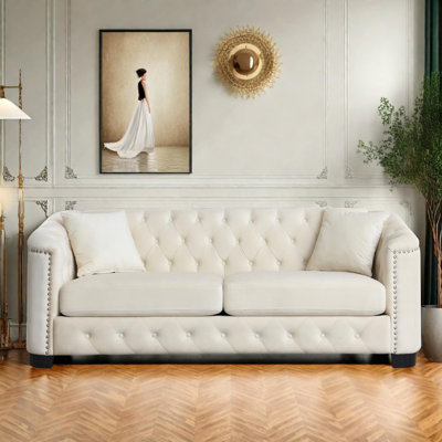Canapé Chesterfield moderne en velours 77 pouces avec dossier capitonné et accoudoirs cloutés