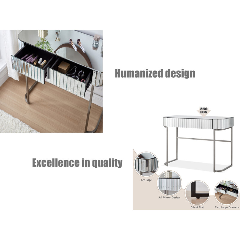 Table de coiffeuse avec miroir, Argent argent