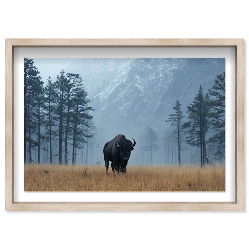 Mountain Bison II Print by Oliver Gal, 25.5" H x 37.5" W, Natural Oak Shadowbox