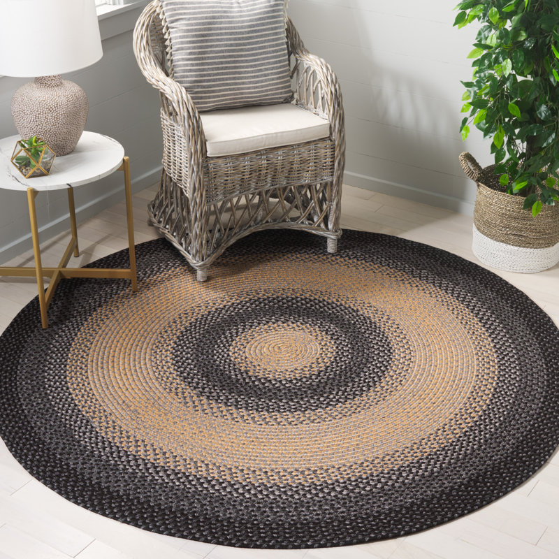 Tapis d'intérieur / extérieur géométrique tissé à la main Georgina, Rond 8 pi