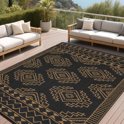 Tapis de paille en plastique tissé à rayures géométriques modernes
