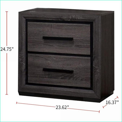 Gray Two-Tone 2-Drawer Bedroom Nightstand w/ Black Trim Paper Veneer