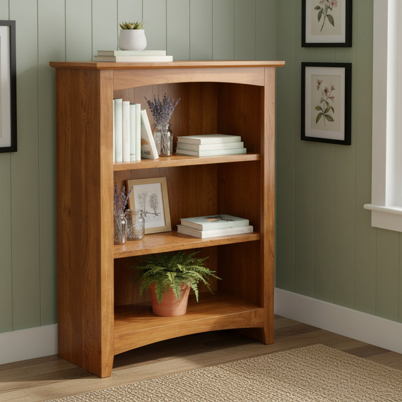 Malani 36" H Solid Wood Classic Bookcase, Tuscan Brown, (3 Shelves) 36"H x 25.75"W x 12.875"D