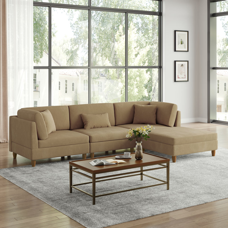 Corduroy Corner Sofa , 92.2cm H x 306.3cm W x 201.2cm D