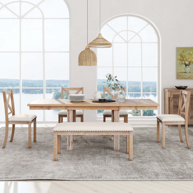 Raelene Modern 6-Piece Extendable Dining Table With Footrest,kitchen table set with Leaf,dining table set,dining room set