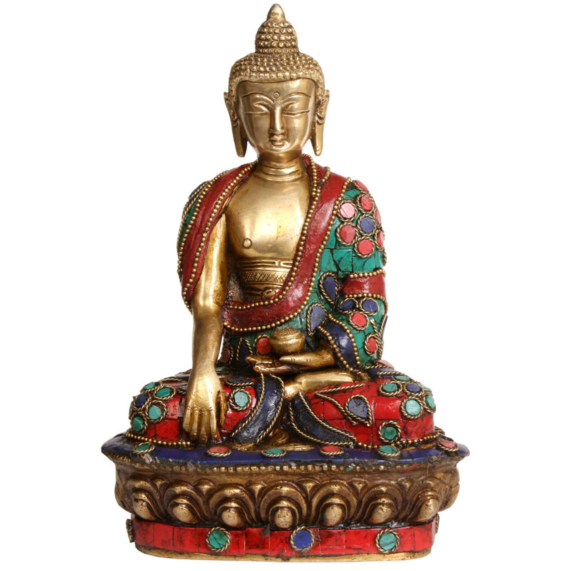 Statue bouddha bouddhiste tibétain 8 po en laiton Bhumisparsha Mudra