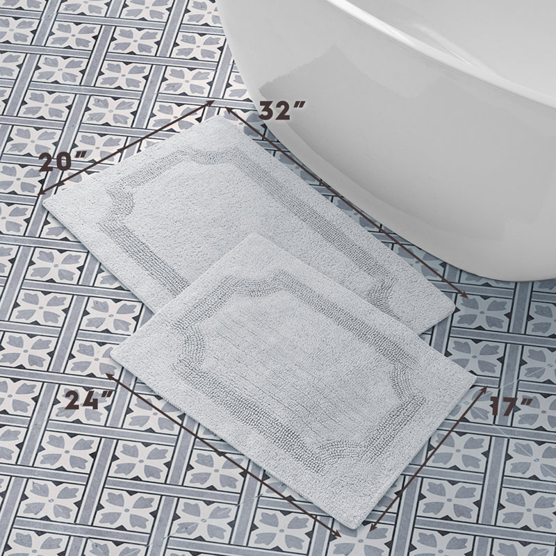 Reversible Off-White Cotton Bath Mat Set, 2-Piece