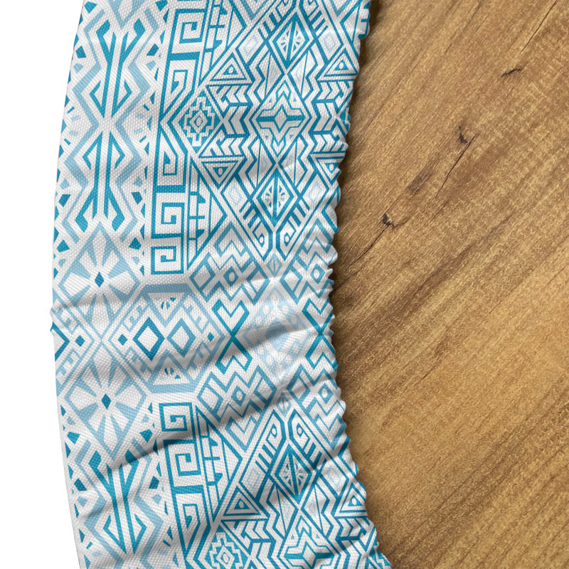 Ambesonne Aztec Fitted Round Tablecloth Sea Blue Pale Sky Blue, 64.17" Round