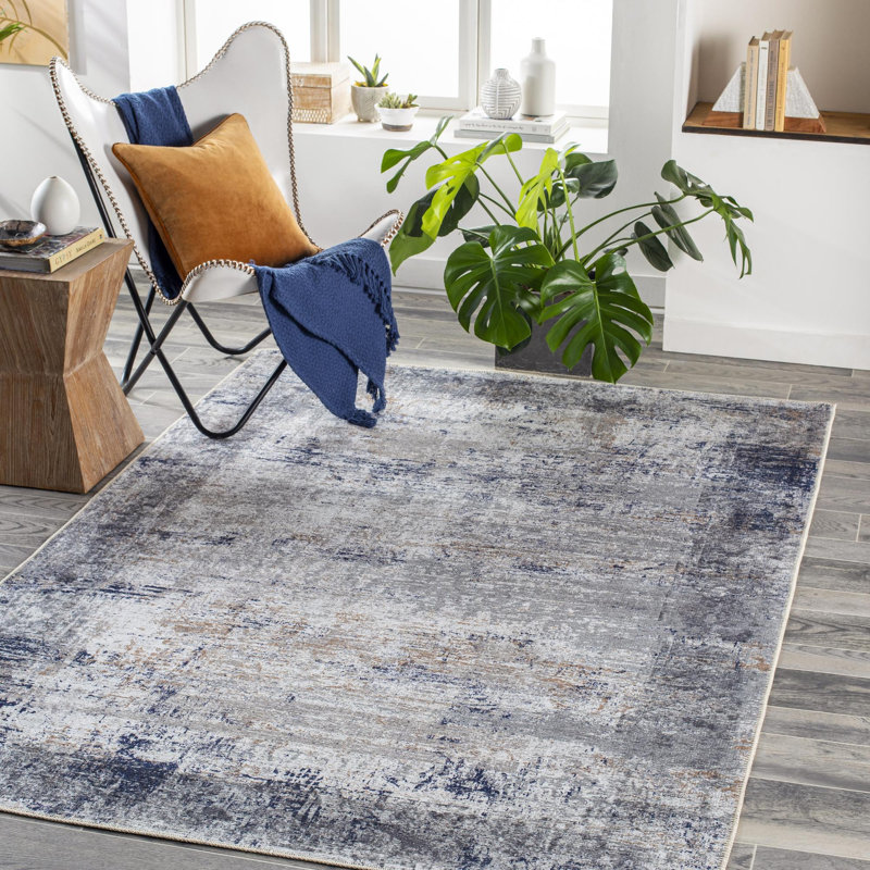 Tapis bleu foncé / brun moyen lavable Owings, Rectangle 2 pi x 2 pi 11 po