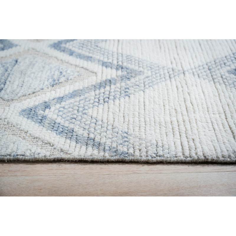 8x11 Ivory Hand-Knotted Wool Layered Diamond Weave Geometric Modern Contemporary Carpet Rug