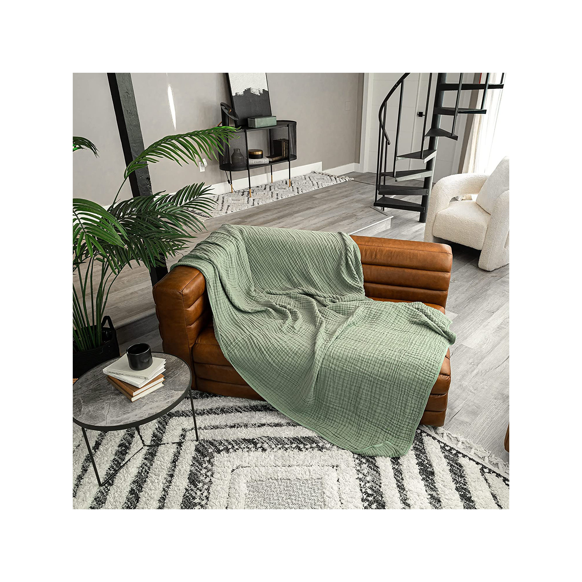Karlina Muslin Blanket, Sage, Queen