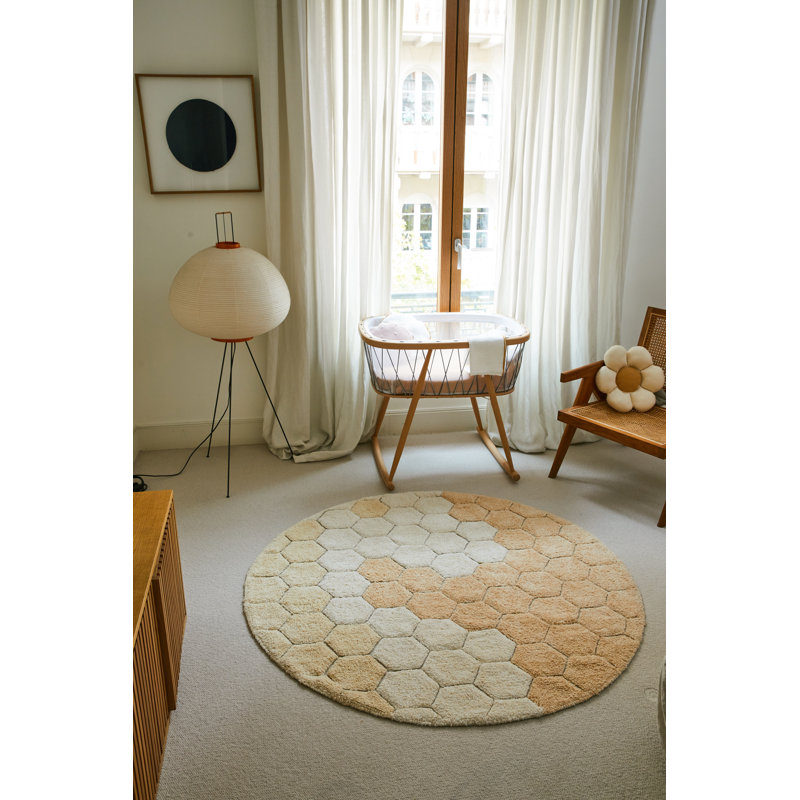 Washable Round Rug Honeycomb Golden