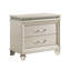 Table de chevet moderne blanc perle, 2 tiroirs, accents de cristal blanc avec accents, poignée en cuir