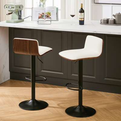 Swivel Adjustable Height Bar Stool With Walnut Bentwood Back