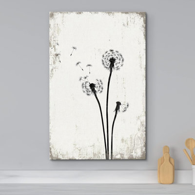 Dandelion "Simple Whimsy Flying Dandelion Artwork, Minimalist Neutral Rustic Living Room Wall Pictures, Large Framed Canvas Giclee Print Wall Art"