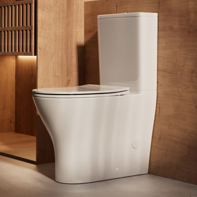 ARES P-Trap Rear Discharge Toilet, Elongated & 18" Comfort Height Seat, Included Extension Pipes