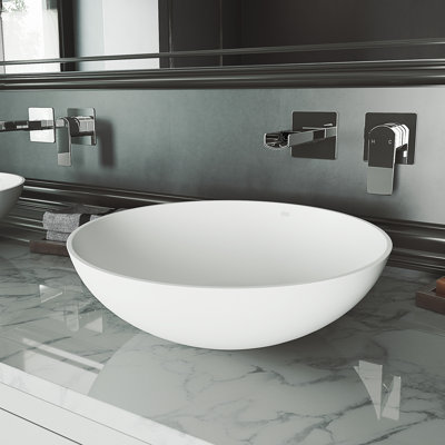 Lotus 16" L x 16" W x 5" H Matte White Handmade Round Vessel Bathroom Sink