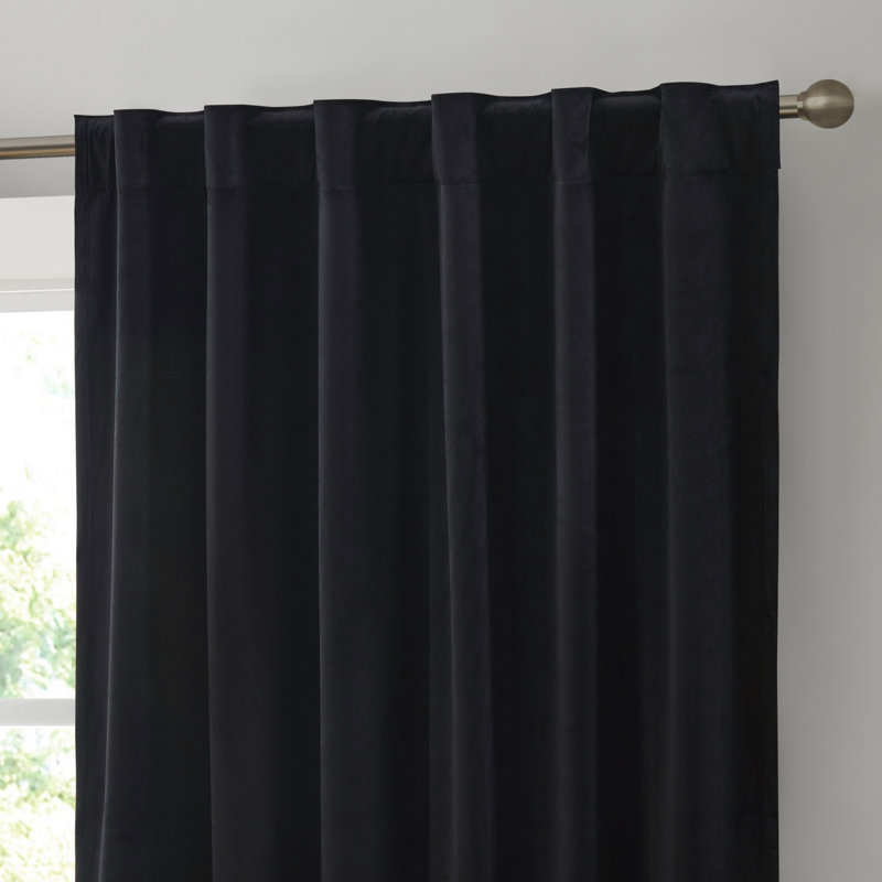 Monroy Velvet Solid Color Curtain Panels Set, Black, 54 W x 96 L