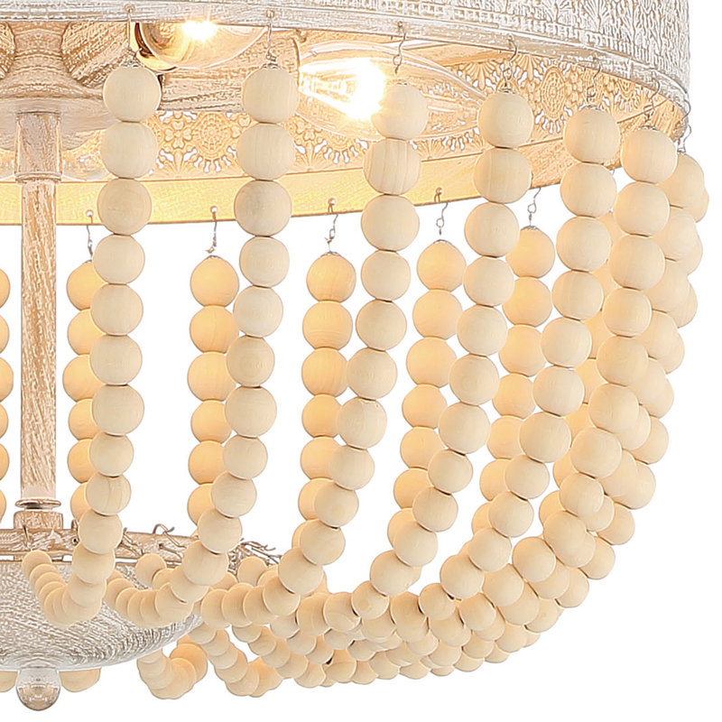 Gerde 5-Light Empire Solid Wood Bead Chandelier, White/Gold