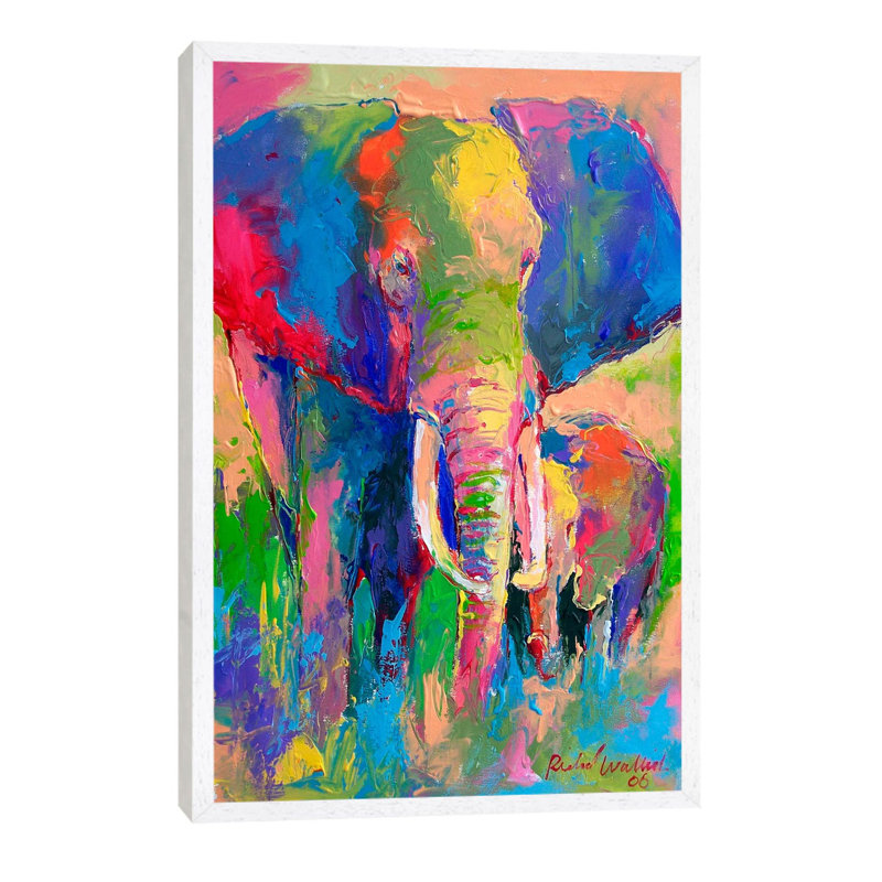 Elephant by Richard Wallich - Painting on Canvas, 66.04 cm H x 45.72 cm W, White Framed