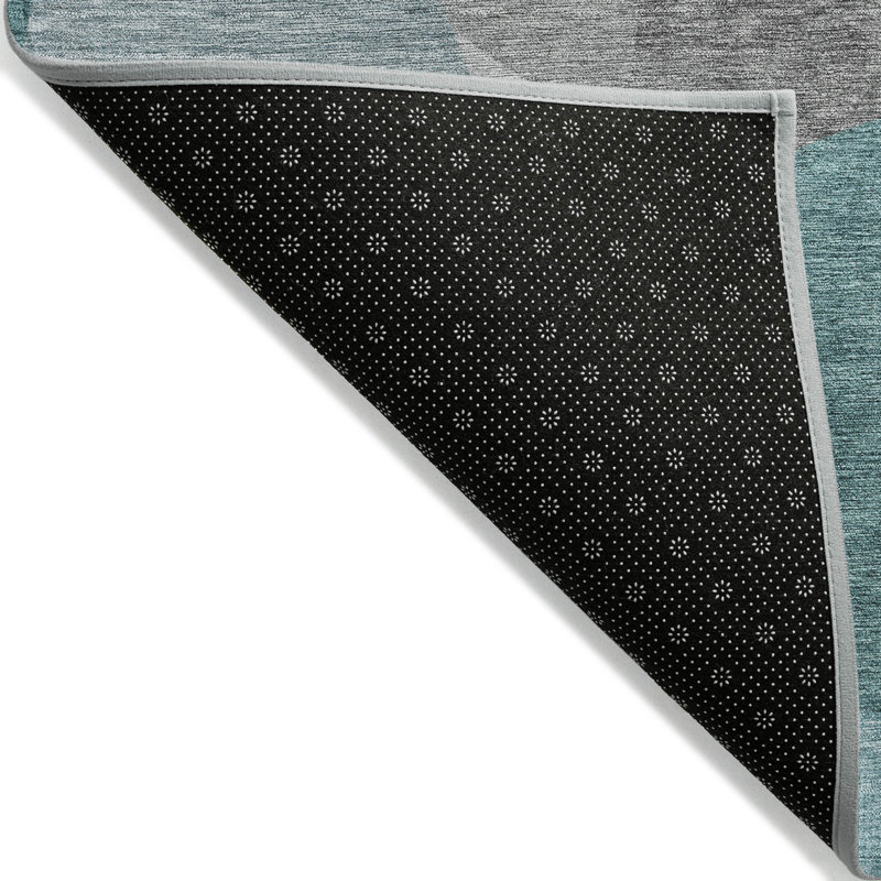 Machine Washable Indoor/Outdoor Xhevrie Teal Rug, Rectangle 9' x 12'
