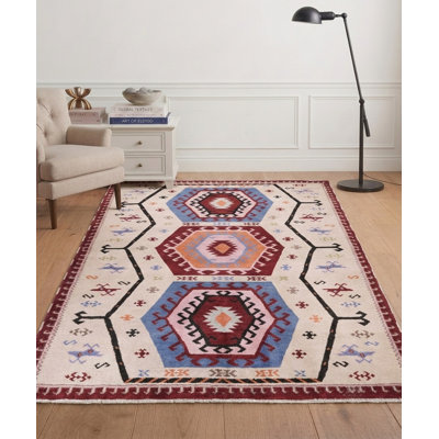 Tapis d'intérieur multicolore en soie et laine fait main