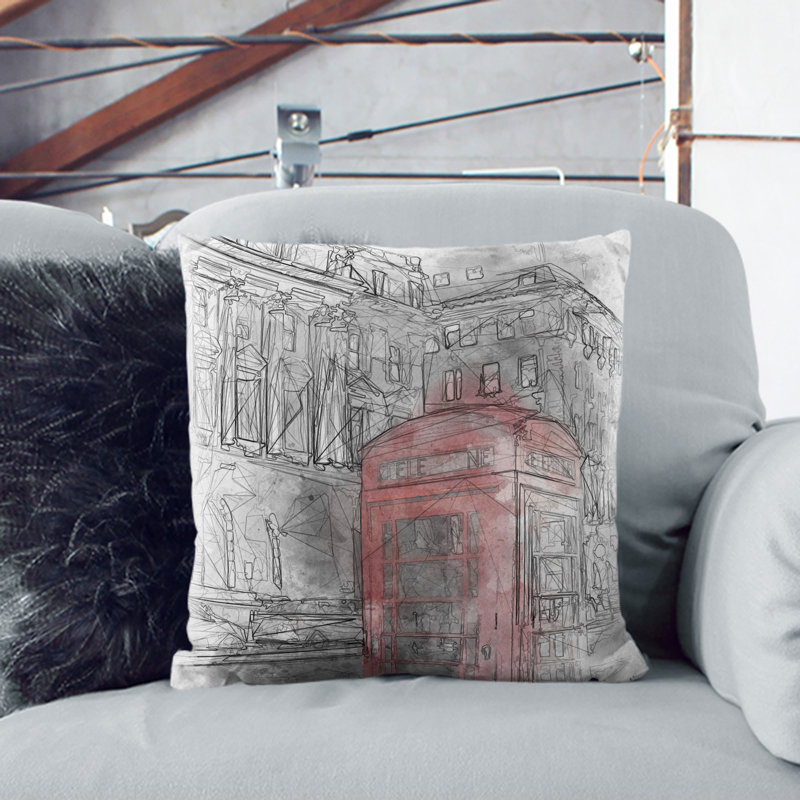 Red Telephone Box Square Throw Cushion, 40cm H x 40cm W x 15cm D