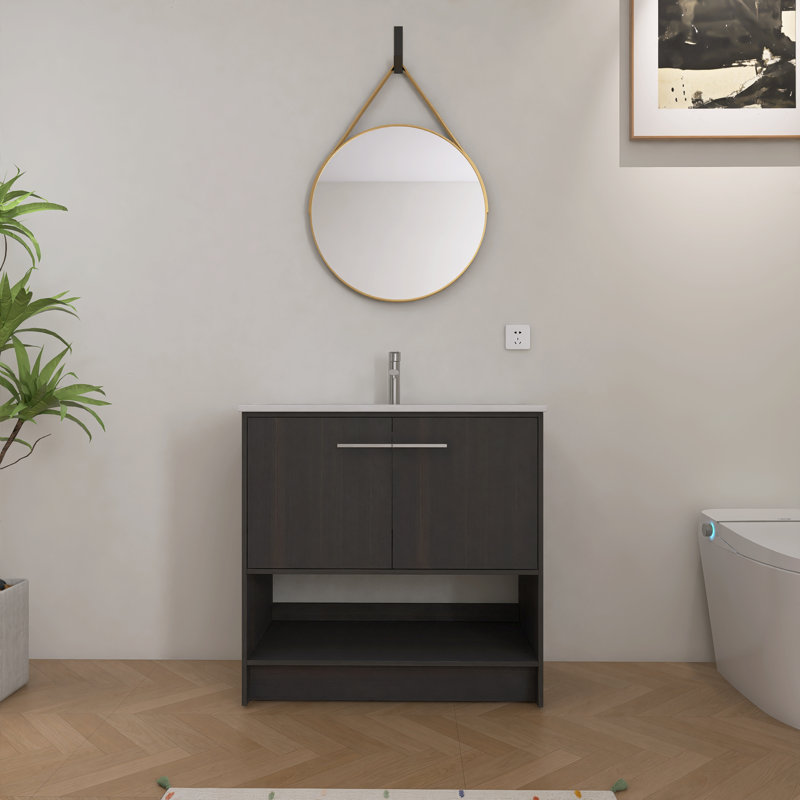 Ensemble de meuble-lavabo simple 36 po avec lavabo en céramique Ilton, Noir, 36"