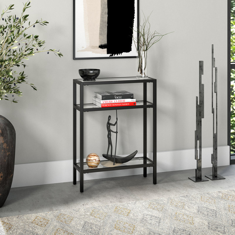 Adamson 55.9cm Glass Top Console Table, Blackened Bronze