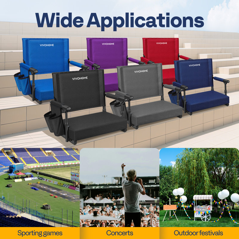 Folding  Stadium Seats With Back Support And Cushion, Purple