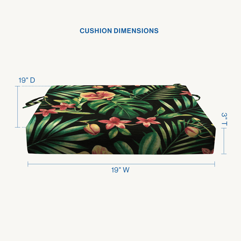 Meridian Outdoor Square Dining Seat Cushion, Evergreen Stripe, 3" H x 19" W x 19" D