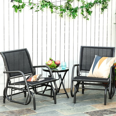 Fauteuils de véranda en métal 2 pièces avec revêtement de siège respirant - Améliorez votre vie en plein air: jardin, bord de piscine, cour arrière, balcon, chaises noires, tissu maillé convenant à