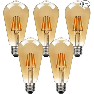 Paquet de 3 ampoules à filament DEL ST64 de 8 W, base E26 en verre ambré à intensité variable blanc chaud E26, lumière rétro pour la maison, le restaurant et le bar
