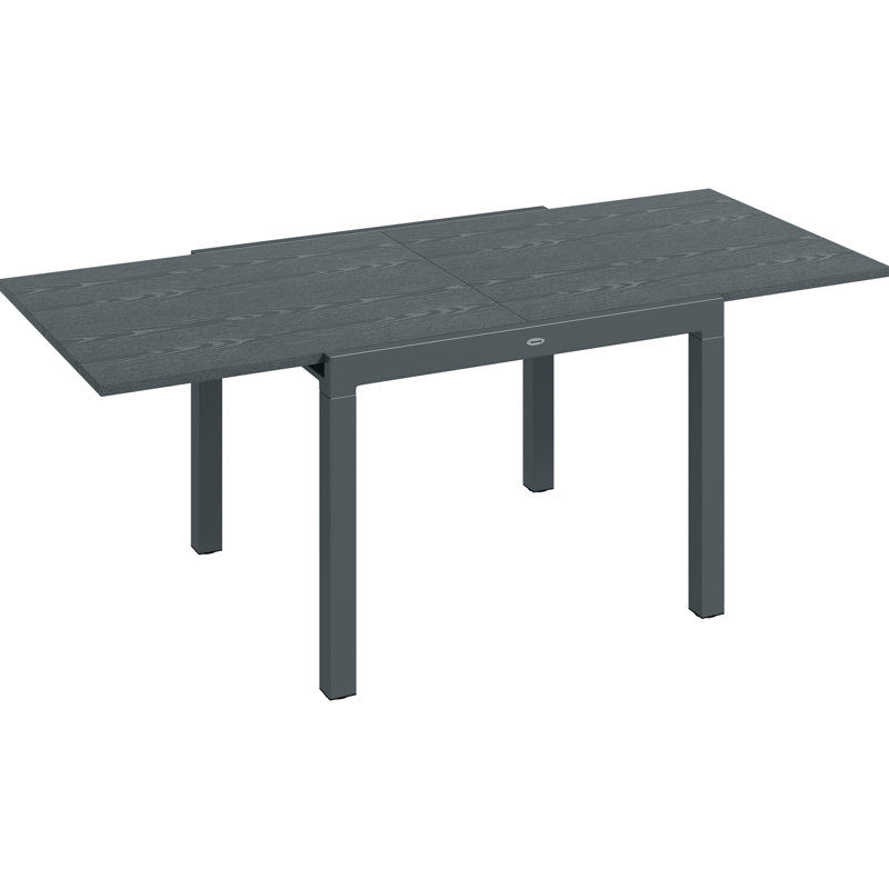 Table de patio extensible, de 41 à 83 po, de couleur gris foncé, structure en aluminium et bureau en acier semblable au bois pour 6 dîners à effet de bois à structure 8