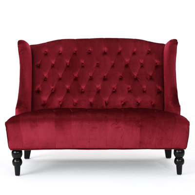 Lanny Loveseat Settee, Wingback Bench 50 Inch Wood, Tufted Green Velvet