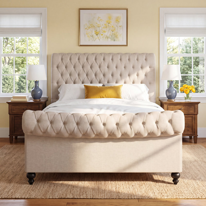 Nicolas Tufted Upholstered Sleigh Bed, Queen