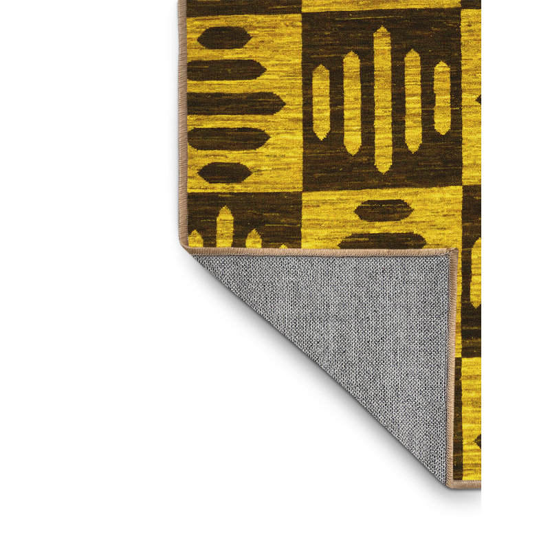 Tapis abstrait jaune lavable à la machine Abstract 14, Rectangle 4 pi x 6 pi