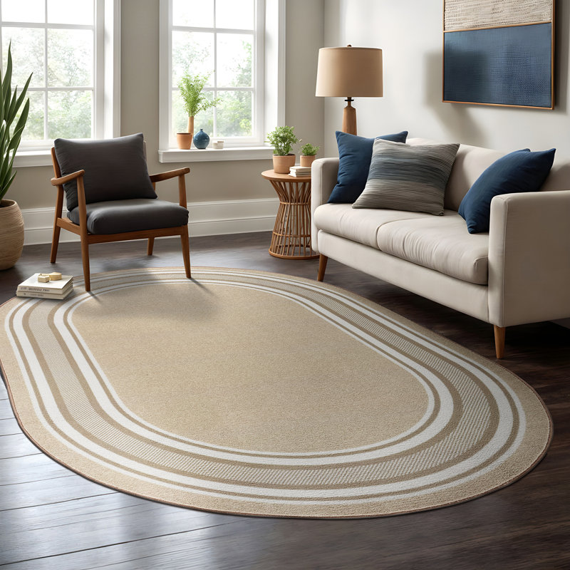 Avigail Beige Non-Slip Area Rug, Oval 5' x 7'