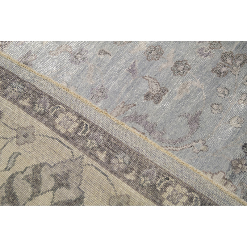 Hand Knotted Cotton Oriental Area Rug in Light Blue/Ivory