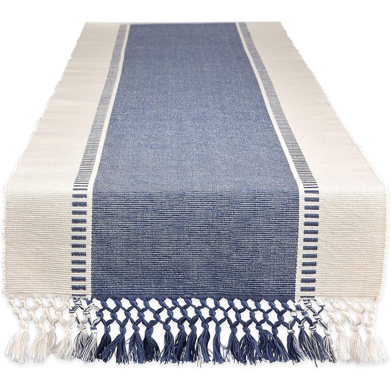 Dobby Stripe Woven Table Runner – French Blue –  Fabric Table Décor