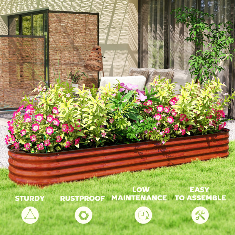 Metal Planter,Metal Planter Box With Safety Edging,Galvanized Raised Garden Bed Kit, Set of 1, 11.8" H x 94.5" W x 24.5" D