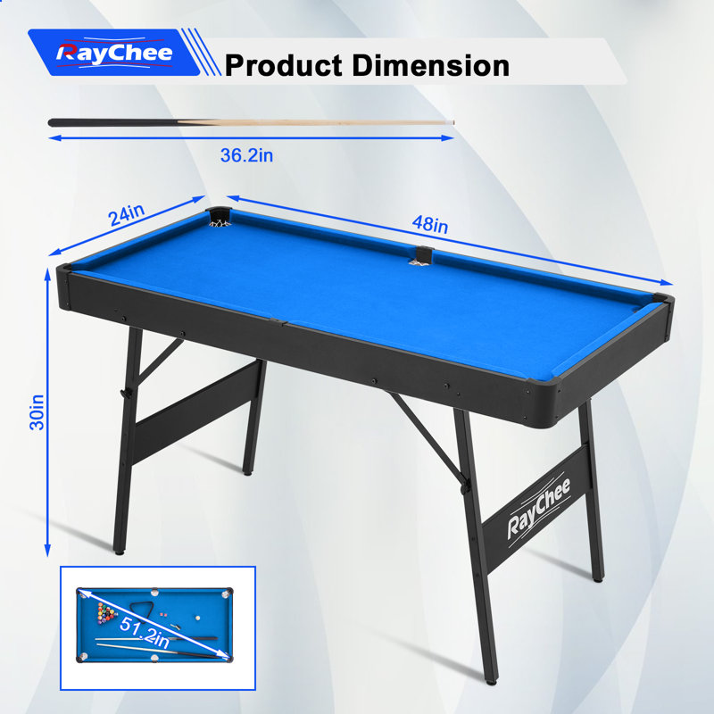 Pool Billiard Game Table W/2 Cue Sticks, 16 Balls, Triangle, Chalk Foldable Pool Table For Kids Family, Blue