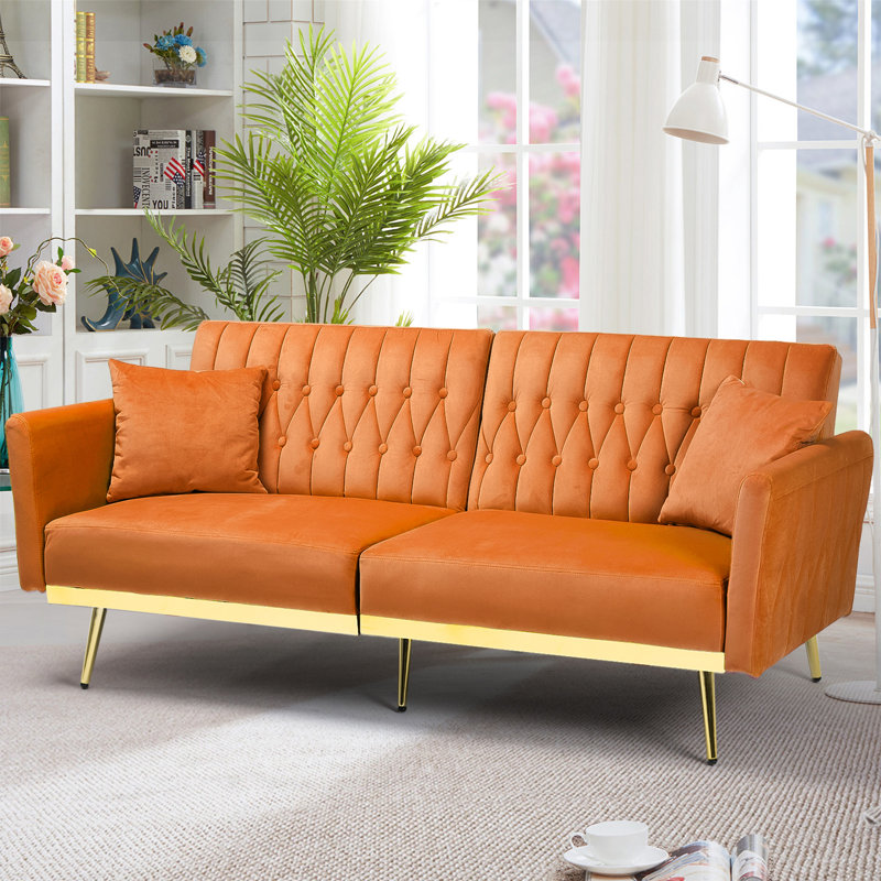 Somiya Upholstered 70'' Sleeper Sofa, Orange Velvet