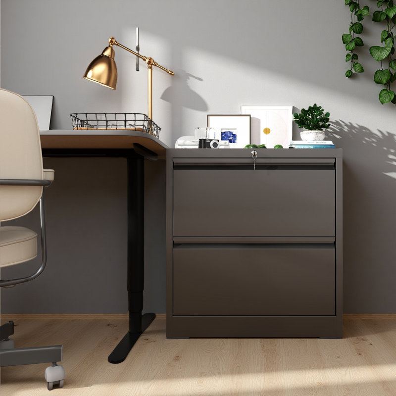 2 Drawer Lateral File Cabinet With Lock, Metal Lateral Filing Cabinet For Home Office, Steel Wide Horizontal Filing Cabinets For Letter/Legal/A4/F4 Hanging Files