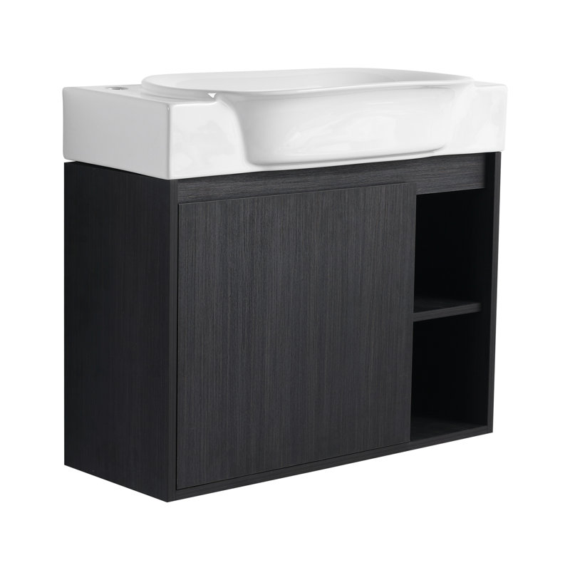 Meuble-lavabo mural 28 po avec lavabo en céramique blanche et porte à fermeture en douceur, emballage KD