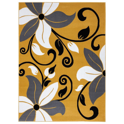Tapis jaune à motif floral Aiyah