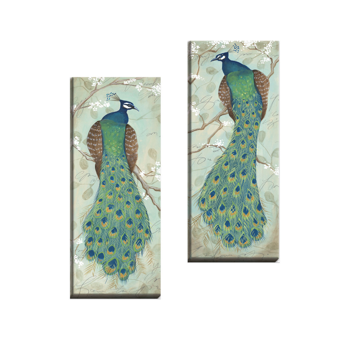 'Roosting Peacock Art Prints Exotic Animal' 2 Piece Print Set Bungalow Rose