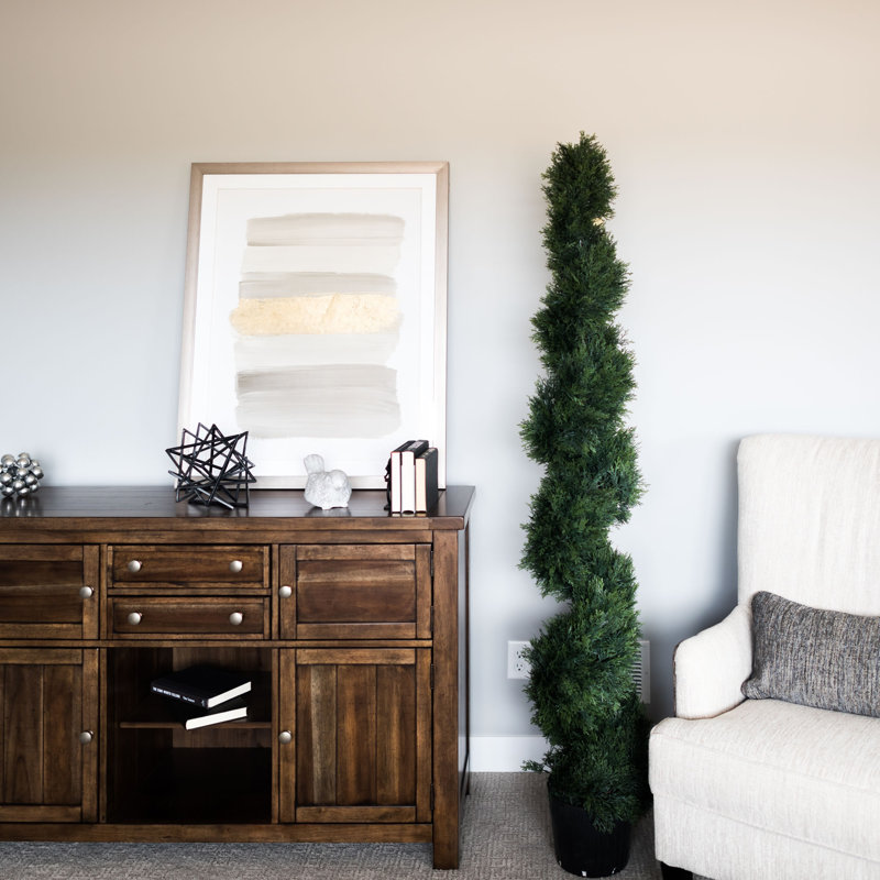 Artificial Potted Green Cedar Spiral Tree, 72" H x 16" W x 16" D