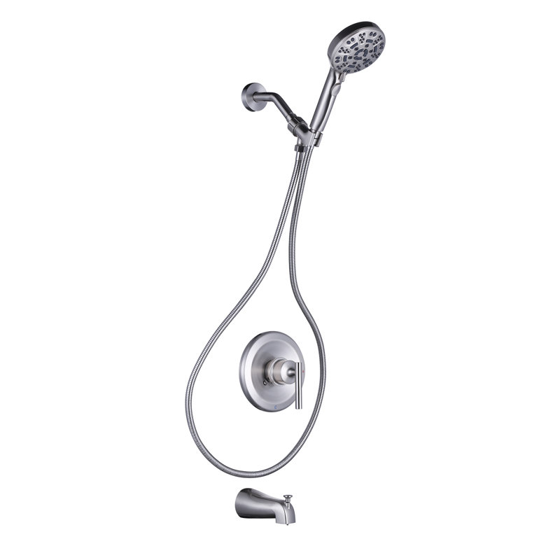 Single Handle 7-Spray Tub & Shower Faucet Set 1.8 GPM Handheld Shower With Brass Rough-In Valve, Stainless Steel