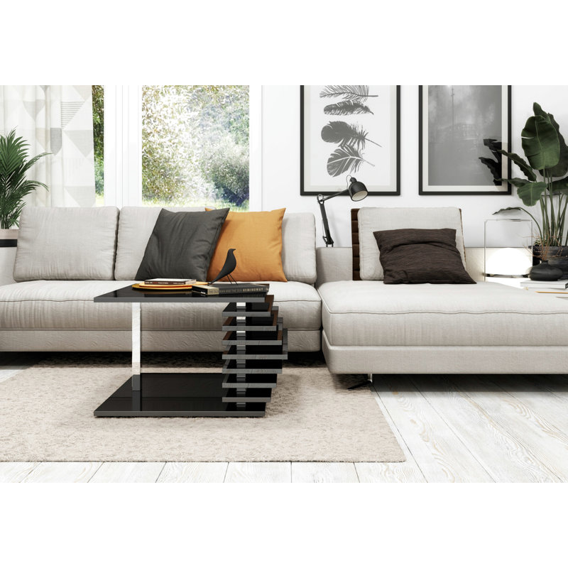Linney Floor Shelf Coffee Table, Black Gloss, 45" H x 60" W x 60" D